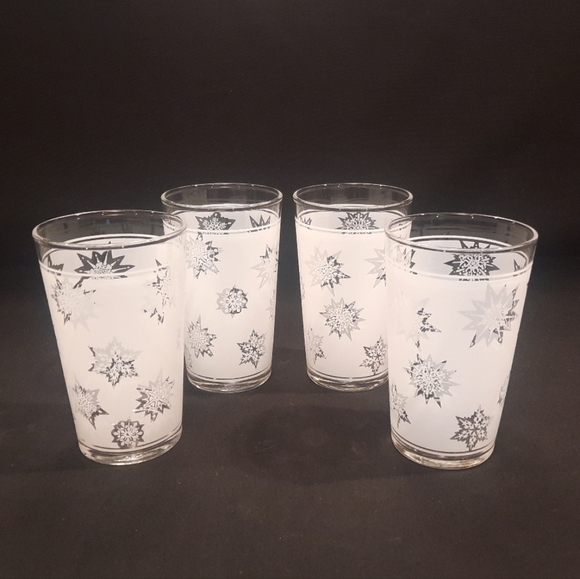 Vintage Federal Atomic Snowflake Frosted 10 oz. Tumblers MCM Barware ~ Set of 4 - Picture 2 of 9
